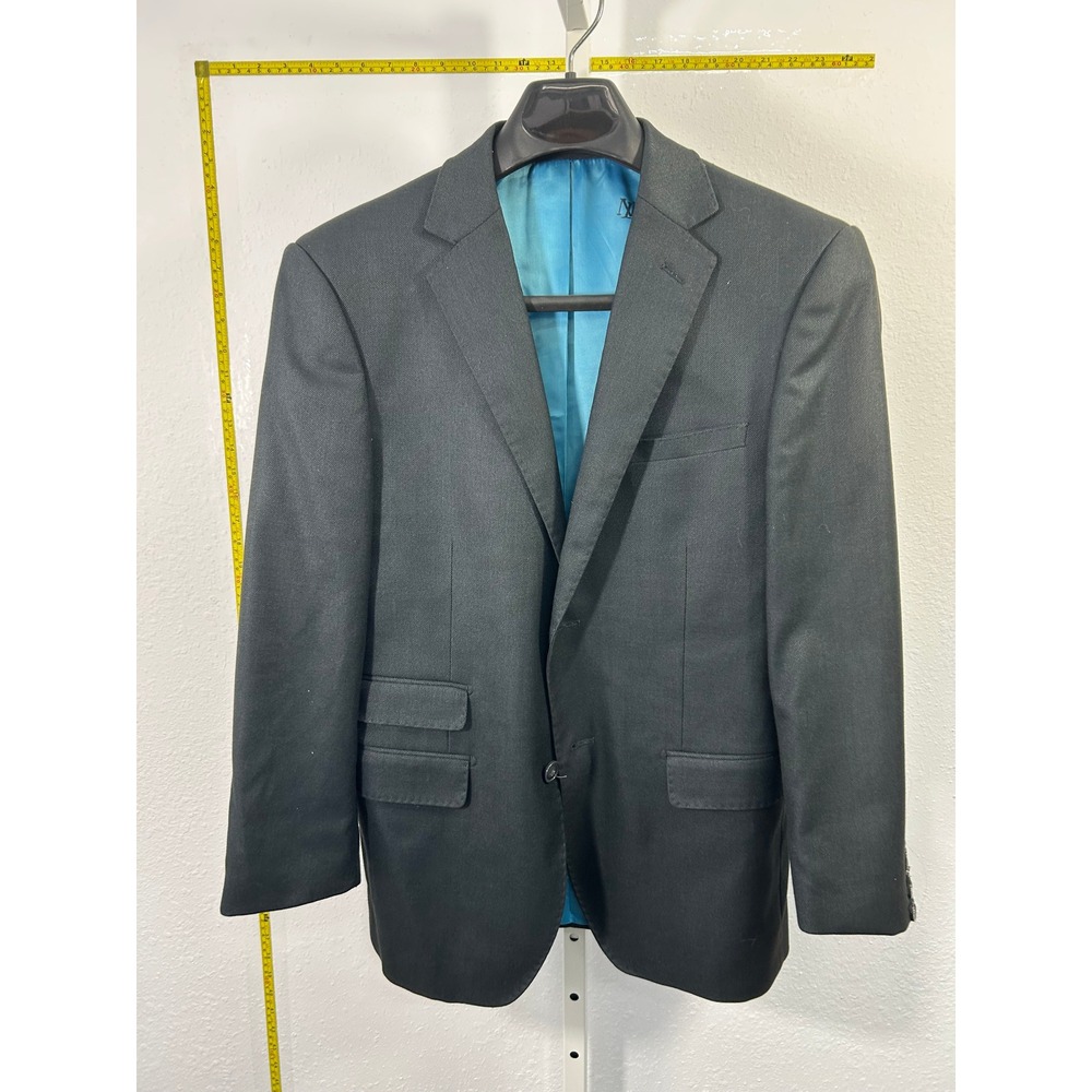 LucIano Natazzi High Twist Super Fine Black Blazer Jacket Blue Lining Men 36S
